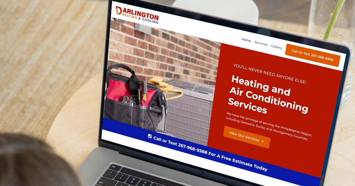 laptop showing the Darlington Heating & Cooling website