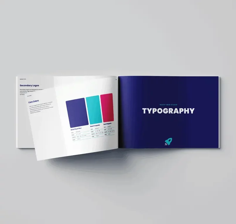 brand guidelines showing colors and typography